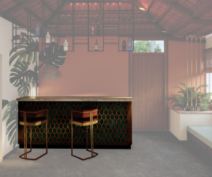 Bar counter design render with tropical theme